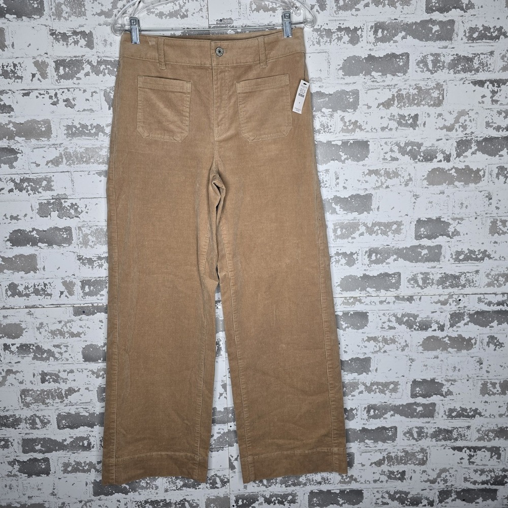 NEW Talbots Pants Womens 4 Beige Stretch Corduroy Wide Leg Patch Pockets Boho‎